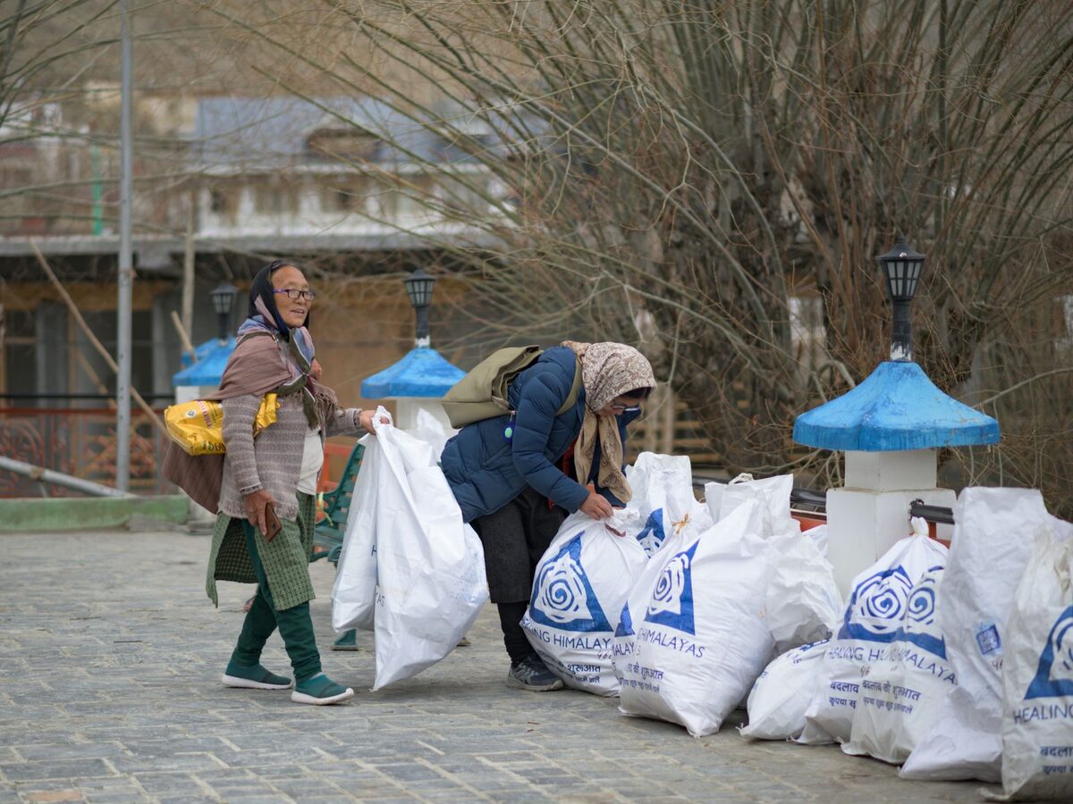 Women handling collected waste in a Spiti village